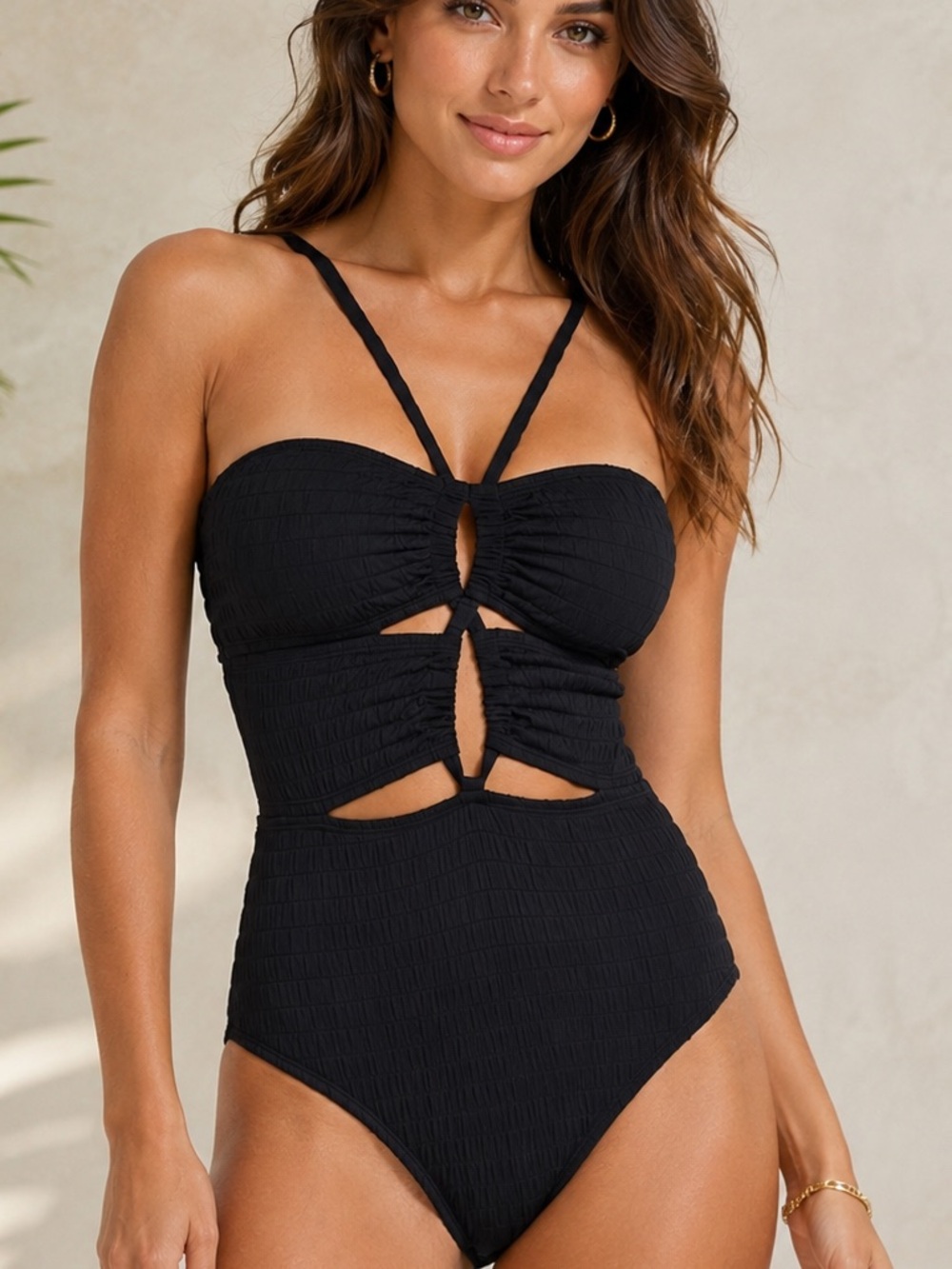 Bar III Pucker Up Keyhole One-Piece Swimsuit Black NWT Size Small 4/6